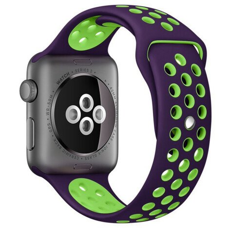 Curea iUni compatibila cu Apple Watch 1/2/3/4/5/6/7, 42mm, Silicon Sport, Purple/Green