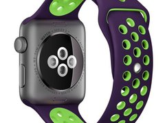 Curea iUni compatibila cu Apple Watch 1/2/3/4/5/6/7, 42mm, Silicon Sport, Purple/Green